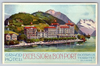 1910's Switzerland Grand Hotel Excelsior And Bon-Port Postcard