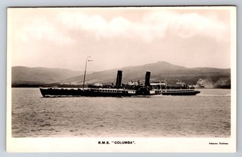 1930's RMS Columba Paddle Steamer Ship Real Photo Postcard