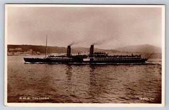 1930's RMS Columba Paddle Steamer Ship Real Photo Postcard