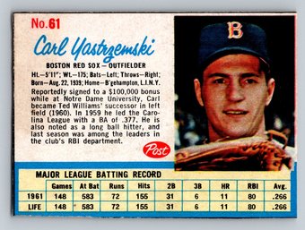 1962 Post Cereal #61 Carl Yastrzemski Baseball Card EX-MT