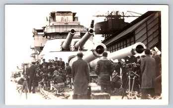 1940's WWII Football Team On Battleship Snapshot Photo - Type 1