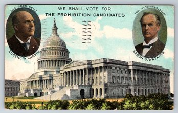 1911 Presidential Prohibition Candidate Jugate Postcard
