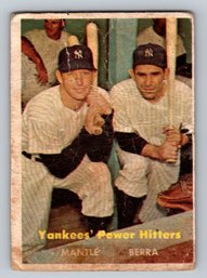 1957 Topps #407 Mickey Mantle Yogi Berra Baseball Card