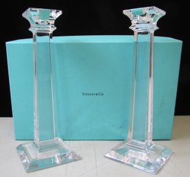 New TIFFANY & CO. Clear Glass Candlestick Holders In Original Box