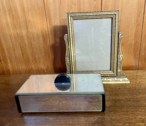 Vintage Mirrored Box & Swivel Picture Frame