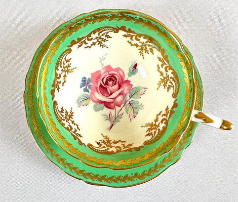 Paragon Green And Gold Cup And Saucer