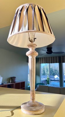 Tall Table Lamp - Column Style Base W/navy And Cream Pleated Shade