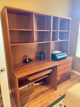 2 Piece Cherry Finished Office Desk, Shelving And 2 Drawer Filing Cabinet