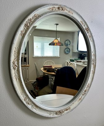 Vintage White Oval Floral Mirror