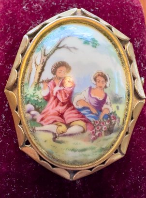 Vintage Ceramic Painted Brooch