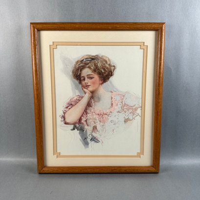 Framed And Matted Print Of Young Girl In Pink