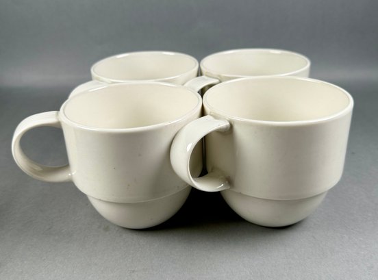 4 White Crate And Barrel Mugs