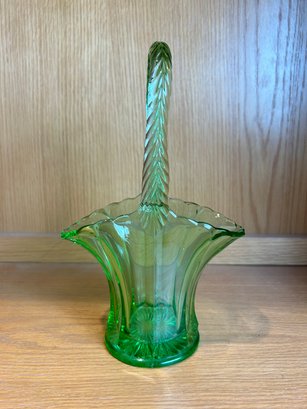 Vintage Tiffin Green Depression Glass Handled Basket