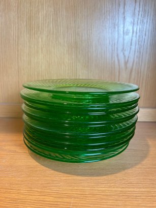 Set Of 12 Green Depression Glass Salad Plates
