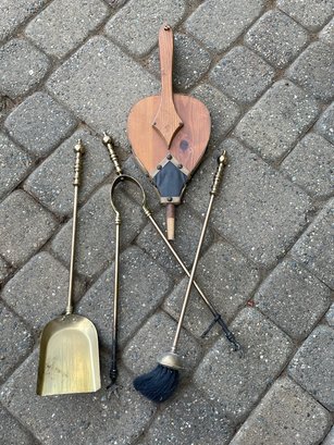Vintage Brass Fireplace Tools And Bellows