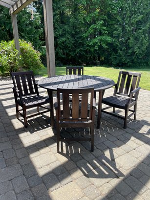 Teak Wood Outdoor Table, 4 Chairs & Market Umbrella
