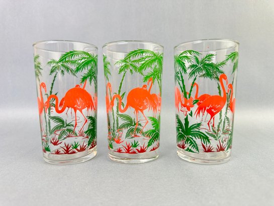 Libby Vintage Flamingo Tumbler Glasses Set Of Three