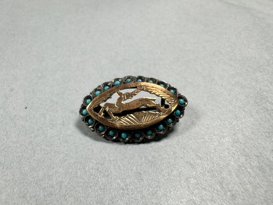 Vintage Silver And Turquoise Pin Brooch
