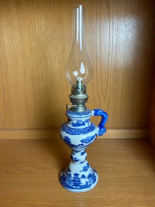 Vintage Flow Blue Ironstone Oil Lamp