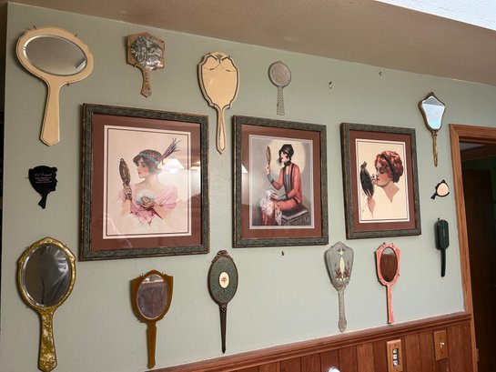 Wall Of Vintage Art Deco Prints And Mirrors