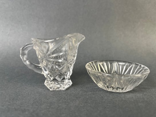 Miniature Glass Pitcher And Bowl.