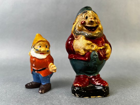 2 Vintage Gnomes, Small Is Hard Rubber Tall Is Chalk Ware