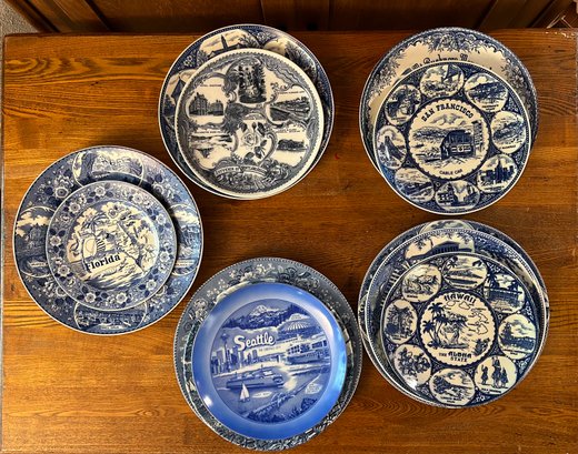 Large Lot Of Blue & White Souvenir Plates