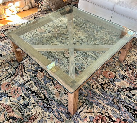 Beveled Glass Top Modern Wood Frame Coffee Table