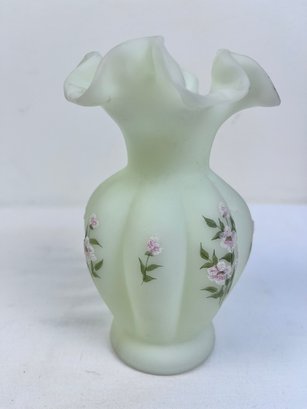 Fenton Satin Custard Ruffle Vase.