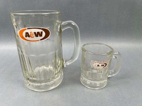 Large And Small Vintage A & W Root Beer Mugs.
