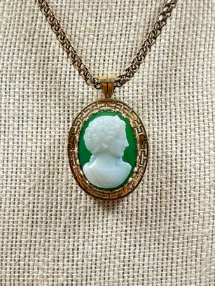 Antique Cameo 14k Pendant Brooch With 10k Gold Necklace