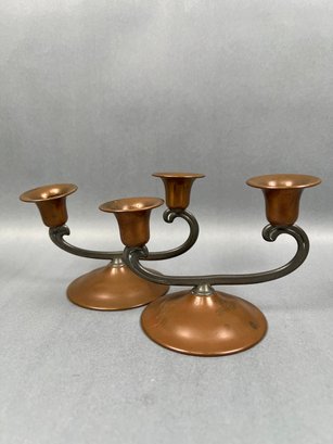2 Vintage Viking Copper Candle Holders Marked 160 By Nasco.