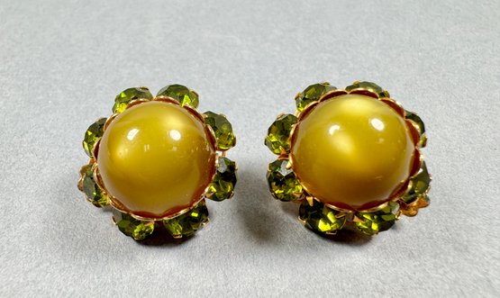 Snap On Earrings With Green Stones