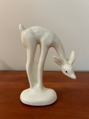 Vintage White Glazed Pottery Deer Figurine