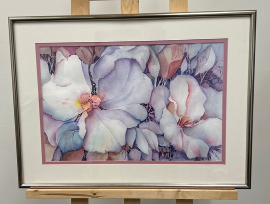 Original Framed And Signed Watercolor By Wheeler Mauve Flowers.