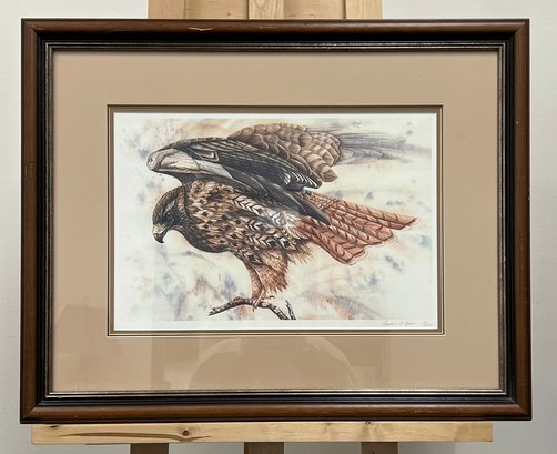 Susan LeBow Signed And Framed Hawk Print.