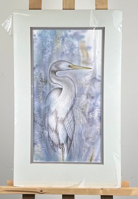 Susan LeBow Matted And Signed Print Of A Heron.