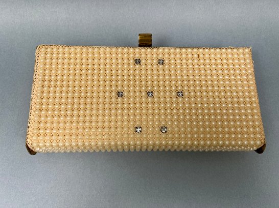 Off White Pearl Rectangle Hand Bag.