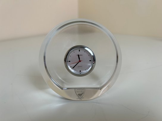 Orrefors Sweden Glass Round Quartz Table Top Clock