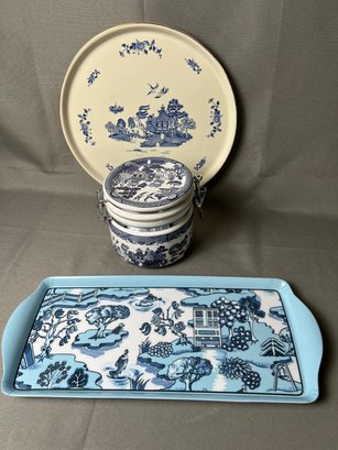 3 Blue And White Dishes.