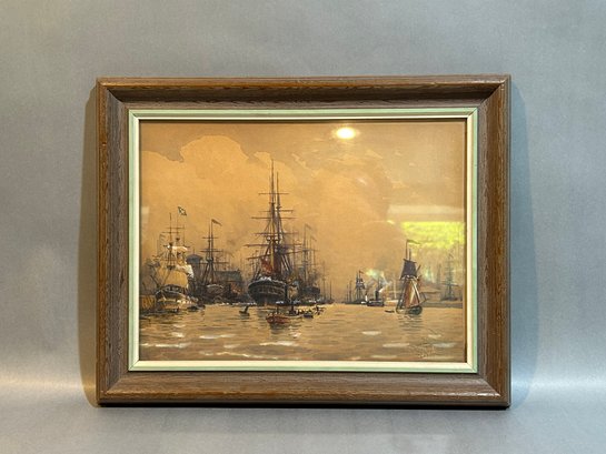 M Thourson Signed Watercolor Of Boats