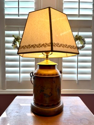 Tole Painted Milk Can Style Table Lamp