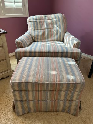 Woodmark Originals, Striped Upholstered Armchair With Ottoman