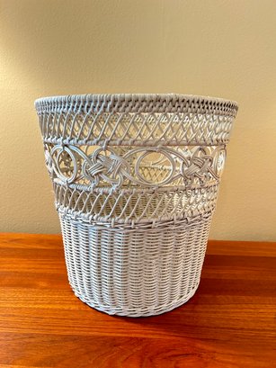 Vintage White Wicker Waste Paper Basket