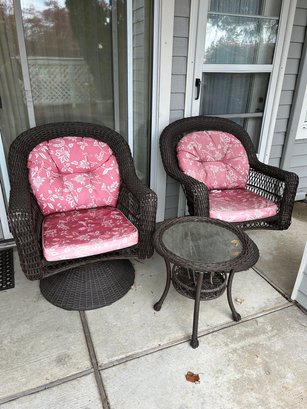 All Weather Wicker Set - 2 Swivel Chairs And Side Table