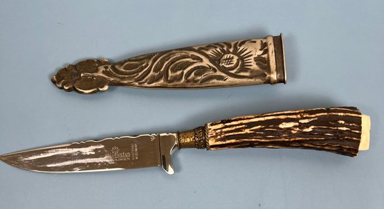 Hubertus Of Solingen Germany Antler Handled Knife With Sheath.