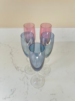 Set Of 5 Blue And Pink Champagne Glasses