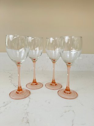 Set Of 4 Pink Stem Wine Glasses