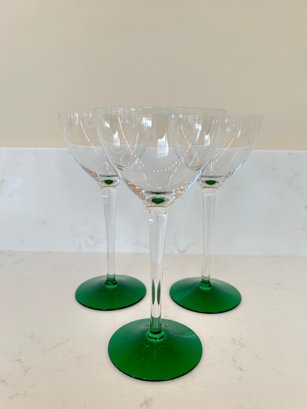 Three Art Deco Green Base Glasses