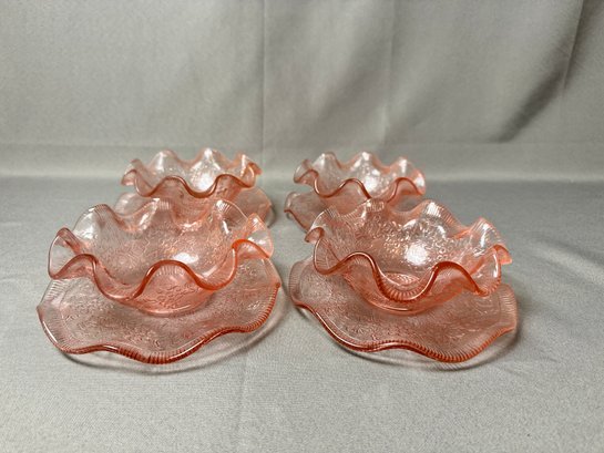 Four Pink Depression Glass Candy Dishes